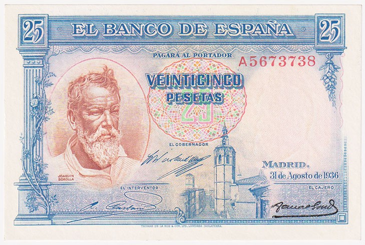 Guerra Civil-Zona Republicana, Banco de España

25 Pesetas. 31 agosto 1936. Se...