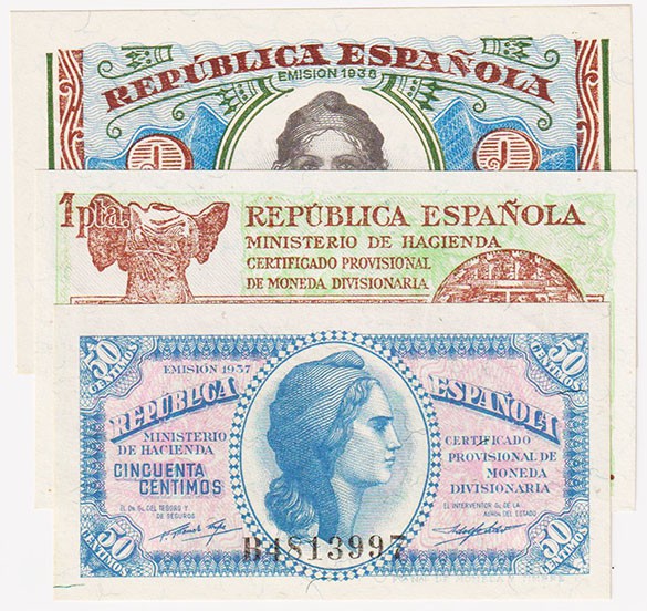 Guerra Civil-Zona Republicana, Banco de España

Lote de 3 billetes. 50 Céntimo...
