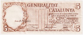 Guerra Civil-Zona Republicana, Banco de España

Generalitat de Catalunya

5 Pesetas. 25 septiembre 1936. Serie B. ED.373. MBC+.