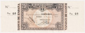 Guerra Civil-Zona Republicana, Banco de España

Banco de España, Bilbao

25 Pesetas. 1 enero 1937. Sin serie. Sin numeración y con dos matrices. E...