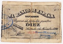 Guerra Civil-Zona Republicana, Banco de España

Banco de España, Santander

10 Pesetas. 1 noviembre 1936. Sin serie. ED.376f. Reparado. Escaso. BC...