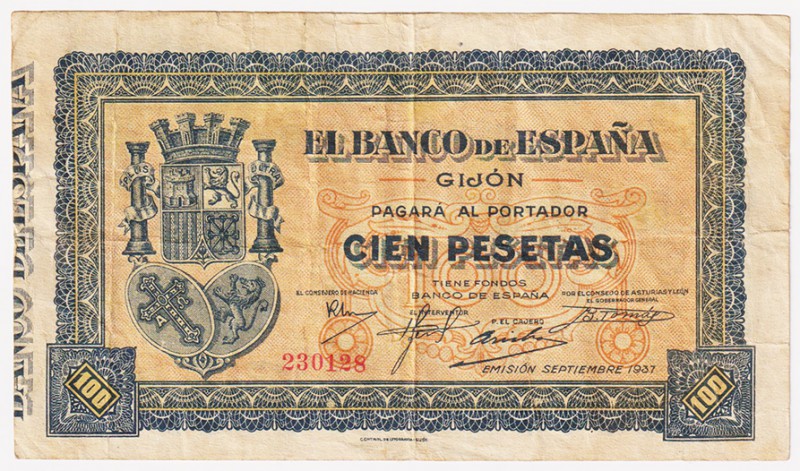 Guerra Civil-Zona Republicana, Banco de España

Banco de España, Gijón

100 ...