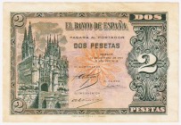 Estado Español, Banco de España

2 Pesetas. Burgos, 12 octubre 1937. Serie B. ED.426a. Alguna ligera manchita. Escaso. MBC.