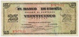 Estado Español, Banco de España

25 Pesetas. Burgos, 20 mayo 1938. Serie B. ED.430a. BC.