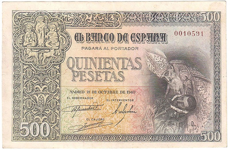 Estado Español, Banco de España

500 Pesetas. 21 octubre 1940. Sin serie. ED.4...