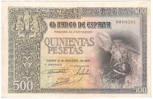 Estado Español, Banco de España

500 Pesetas. 21 octubre 1940. Sin serie. ED.444. Escaso. MBC+.