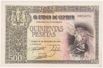 Estado Español, Banco de España

500 Pesetas. 21 octubre 1940. Sin serie. ED.444. Escaso. MBC-.