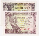Estado Español, Banco de España

1 Peseta. Lote de 2 billetes. 1943 y 1945. ED.447a y 448a. EBC-.