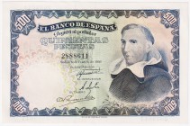 Estado Español, Banco de España

500 Pesetas. 19 febrero 1946. Sin serie. ED.452. Mantiene apresto original. Escaso así. EBC.