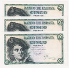 Estado Español, Banco de España

5 Pesetas. 5 marzo 1948. Sin serie. Trío correlativo. ED.455. Ligeramente abarquillados en los extremos. SC.