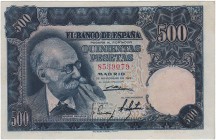 Estado Español, Banco de España

500 Pesetas. 15 noviembre 1951. Sin serie. ED.460. Poco margen superior por estar ligeramente descentrado, por lo d...
