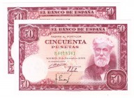 Estado Español, Banco de España

50 Pesetas. 31 diciembre 1951. Serie B. Pareja correlativa. ED.462a. Muy buenos ejemplares. EBC+.