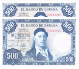 Estado Español, Banco de España

500 Pesetas. 22 julio 1954. Serie P. Pareja correlativa.. ED.468b. Muy buenos ejemplares. Escasos así. EBC+.