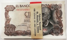 Estado Español, Banco de España

100 Pesetas. 17 noviembre 1970. Serie 6Q. Taco de 99 billetes con precinto de la FNMT (falta el primero). ED.472c. ...