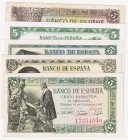 Estado Español, Banco de España

5 Pesetas. Lote de 5 billetes. 1943, 1945, 1948, 1951 y 1954. EBC+ a BC.