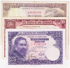Estado Español, Banco de España

Lote de 3 billetes. 25 Pesetas 1954, 50 Pesetas 1951 y 100 Pesetas 1946. SC- a BC-.