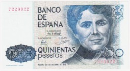 Juan Carlos I, Banco de España

500 Pesetas. 23 octubre 1979. Sin serie. ED.476. SC.