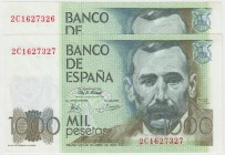 Juan Carlos I, Banco de España

1000 Pesetas. 23 octubre 1979. Serie 2C. Pareja correlativa. ED.477a. SC.