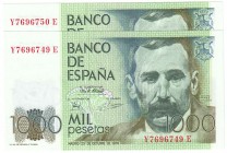 Juan Carlos I, Banco de España

1000 Pesetas. 23 octubre 1979. Serie Y-E. Pareja correlativa. ED.477a. SC-.
