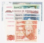 Juan Carlos I, Banco de España

Lote de 7 billetes. 100 Pesetas 1970 serie, 200 Pesetas 1980 serie I (pareja), 500 Pesetas 1979 serie (2), 1000 Pese...