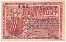 Billetes locales

Agramunt, Ay. 20 Céntimos. 1937. BC+.