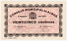 Billetes locales

Albox, C.M. 25 Céntimos. 1937. EBC.