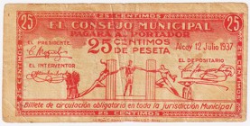 Billetes locales

Alcoy, C.M. 25 Céntimos. 1937. Tinta roja. MBC-.