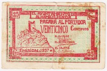 Billetes locales

Alhama, Ay. 25 Céntimos. 1937. BC+.