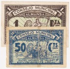 Billetes locales

Almansa, C.M. Serie de 2 valores (50 Céntimos y 1 Peseta). Uno con celo en reverso. MBC- a BC-.