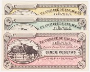 Billetes locales

Dénia, Comité de Enlace. Serie de 3 valores (1, 2 y 5 Pesetas). Septiembre 1936. EBC+.