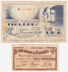 Billetes locales

Figueres, Ay./C.M. Serie de 2 valores (10 Céntimos y 1 Peseta). 1937. Alguna ligera rotura. MBC- a BC-.