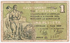 Billetes locales

Hostoles, Ay. 1 Peseta. 1937. Tampón. BC+.
