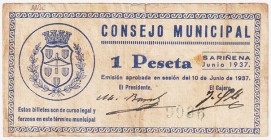 Billetes locales

Sariñena, C.M. 1 Peseta. 1937. Tampón en reverso. MBC-.