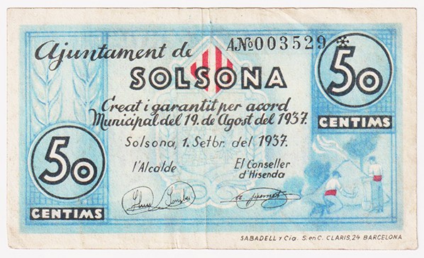 Billetes locales

Solsona, Ay. 50 Céntimos. 1937. MBC.