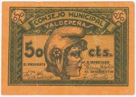 Billetes locales

Valdepeñas, C.M. 50 Céntimos. Ligera grieta por doblez. MBC-.
