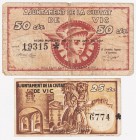 Billetes locales

Vic, Ay. Serie de 2 valores (25 y 50 Céntimos). 1937. Alguna ligera rotura. MBC a BC-.