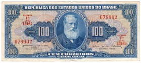 Billetes extranjeros

100 Cruzeiros. (1964). P.170b. Muesca en margen superior. MBC.