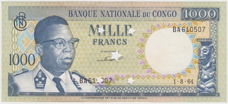 Billetes extranjeros

1000 Francos. 1964. Cancelado en perforación (estrellas ...