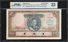 AFGHANISTAN. Da Afghanistan Bank. 1000 Afghanis, ND (1939). P-27As. Specimen. PMG Very Fine 25.
The only specimen of this high denomination in the PM...