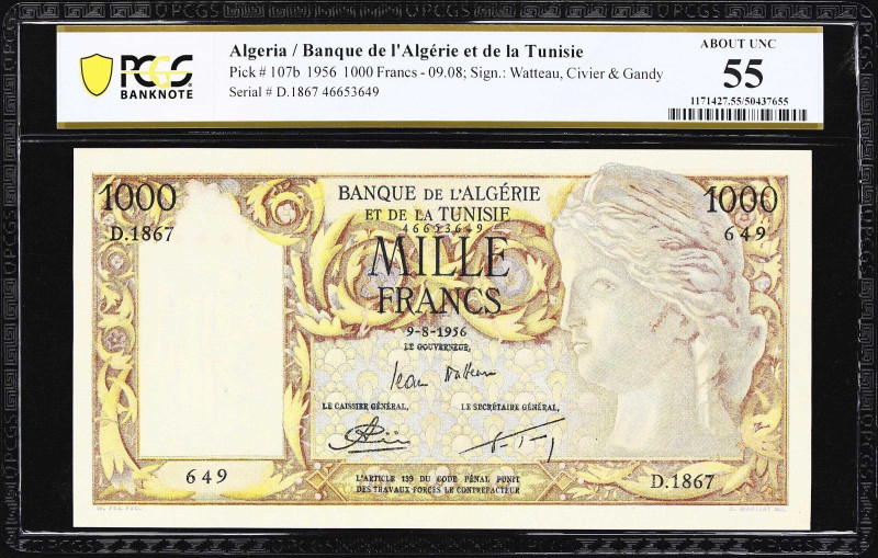 ALGERIA. Banque de l'Algerie et de la Tunisie. 1000 Francs, 9.8.1956. P-107b. PC...