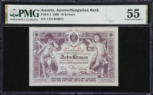 AUSTRIA. Oesterreichisch-Ungarische Bank. 10 Kronen, 31.3.1900. P-4. PMG About Uncirculated 55.
A rather challenging type from Austria-Hungary, with ...