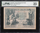 AUSTRIA. Oesterreichisch-Ungarische Bank. 100 Kronen, 2.1.1902. P-7. PMG Very Fine 25.
A much better type from Austria-Hungary seldom encountered in ...