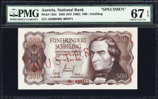 AUSTRIA. Oesterreichische Nationalbank. 500 Schilling, 1965 (ND 1966). P-139s. Specimen. PMG Superb Gem Uncirculated 67 EPQ.
Tied for finest in the P...