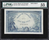 AZORES. Banco de Portugal. 10 Mil Reis Ouro, 1905. P-10s. Specimen. PMG About Uncirculated 55.
In the early 20th century, the Azores used similar not...