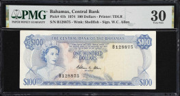 BAHAMAS. Central Bank of the Bahamas. 100 Dollars, 1974. P-41b. PMG Very Fine 30.
Allen signature. The highest denomination issued in the Bahamas the...