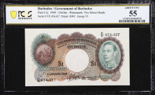 BARBADOS. Government of Barbados. 1 Dollar, 1.1.1949. P-2c. PCGS Banknote About Uncirculated 55.
The last date of this type in high grade. A year aft...