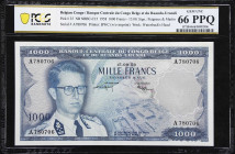 BELGIAN CONGO. Banque Centrale du Congo Belge et du Ruanda-Urundi. 1000 Francs, 15.9.1958. P-35. PCGS Banknote Gem Uncirculated 66 PPQ.
The highest d...