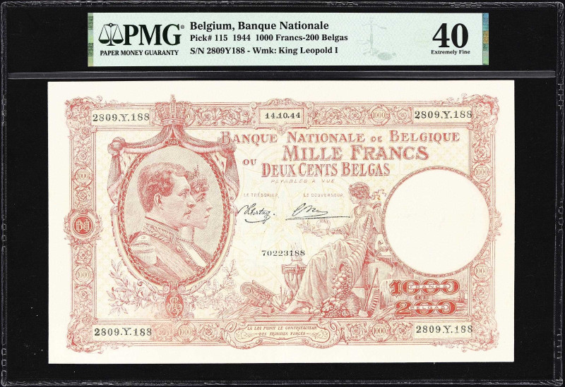BELGIUM. Banque Nationale de Belgique. 1000 Francs-200 Belgas, 14.10.1944. P-115...