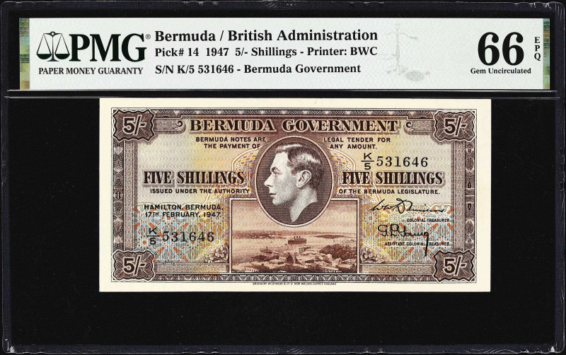 BERMUDA. Bermuda Government. 5 Shillings, 17.2.1947. P-14. PMG Gem Uncirculated ...