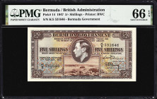 BERMUDA. Bermuda Government. 5 Shillings, 17.2.1947. P-14. PMG Gem Uncirculated 66 EPQ.
An attractive Gem Uncirculated example of the initial denomin...